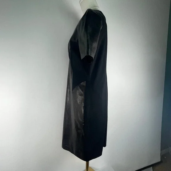 Antonio Melani leather v-neck stretchy black dress, sz 12 sleek, nylon sides - Picture 10 of 11